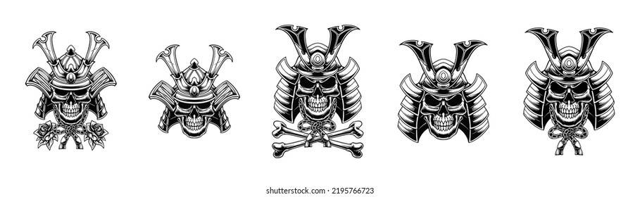 Samurai helmet vector design illustration set bundle