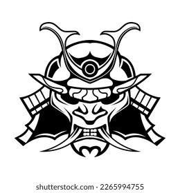 Samurai Helmet Warrior Mask Vector Logo in Black and White Background