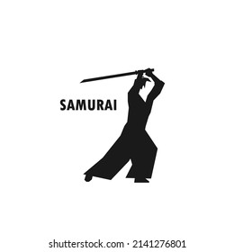 Samurai sostiene una simple ilustración de silueta vectorial negra con la espada Katana.