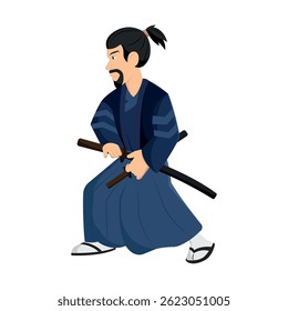 Samurai mit zwei Schwertern. Vektorgrafik