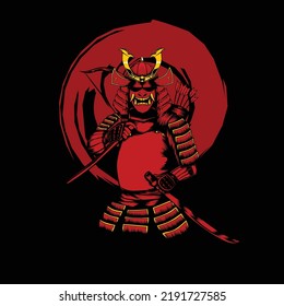 Samurai Horror Skin With Oni Mask and Katana Premium Quality Stock Vector.Mask Designs for T-shirts, Tattoos, Stickers, Gaming Logos or Posters