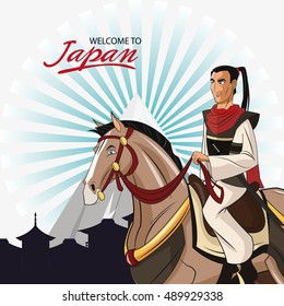 Samurai and horse cartoon design
