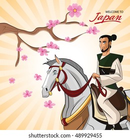 Samurai and horse cartoon design