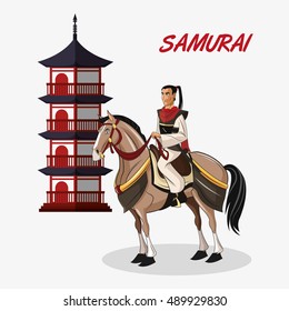 Samurai and horse cartoon design