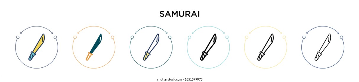 Samurai icon in filled, thin line, outline and stroke style. Vector illustration of two colored and black samurai vector icons designs can be used for mobile, ui, web