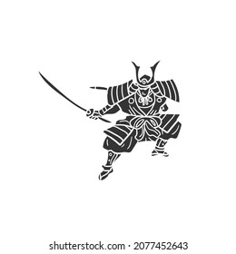 Samurai Icon Silhouette Illustration. Japanese Warrior Vector Graphic Pictogram Symbol Clip Art. Doodle Sketch Black Sign.