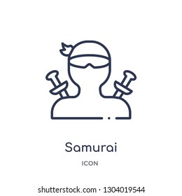 samurai icon from weapons outline collection. Thin line samurai icon isolated on white background.