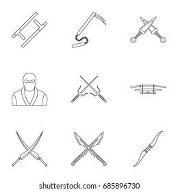 Samurai icons set. Outline set of 9 samurai vector icons for web isolated on white background