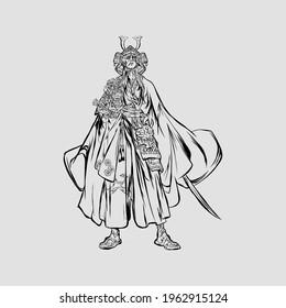 SAMURAI INK ILLUSTRATION SUITABLE FOR TSHIRT, POSTER AND COLORING BOOK