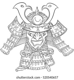 Samurai Japan Mask. Japanese print with samurai mask. Vector illustration.