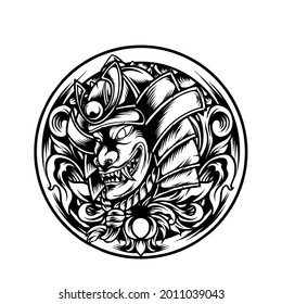 Samurai Japan With Ornament Silhouette Illustration for your business or merchandise