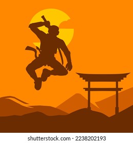 Samurai japan Schwert Ritter Vektorlogo bunt Design. Einziger Hintergrund für T-Shirt, Poster, Kleidung, Merch, Bekleidung, Badge Design.