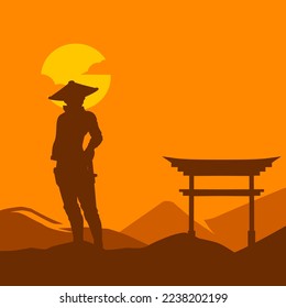 Samurai japan sword knight vector logo colorful design. Isolated background for t-shirt, poster, clothing, merch, apparel, badge design.