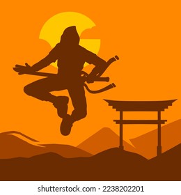 Samurai japan sword knight vector logo colorful design. Isolated background for t-shirt, poster, clothing, merch, apparel, badge design.