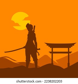 Samurai japón logo vectorial de espada knight diseño colorido. Fondo aislado para camisetas, afiches, ropa, mercadería, ropa, diseño de insignias.