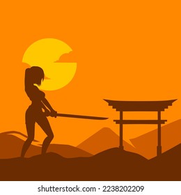 Samurai japan Schwert Ritter Vektorlogo bunt Design. Einziger Hintergrund für T-Shirt, Poster, Kleidung, Merch, Bekleidung, Badge Design.