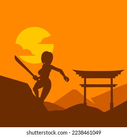 Samurai japan Schwert Ritter Vektorlogo bunt Design. Einziger Hintergrund für T-Shirt, Poster, Kleidung, Merch, Bekleidung, Badge Design.