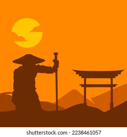 Samurai japan Schwert Ritter Vektorlogo bunt Design. Einziger Hintergrund für T-Shirt, Poster, Kleidung, Merch, Bekleidung, Badge Design.