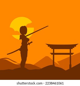 Samurai japan sword knight vector logo colorful design. Isolated background for t-shirt, poster, clothing, merch, apparel, badge design.