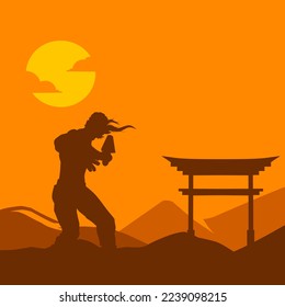 Samurai japón logo vectorial de espada knight diseño colorido. Fondo aislado para camisetas, afiches, ropa, mercadería, ropa, diseño de insignias.