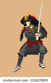 Samurai japan vector illustration cartoon warrior helmet people character person costume soldier carnival player hero sword silhouette knight sport fantasy