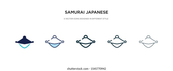 samurai japanese hat icon in different style vector illustration. two colored and black samurai japanese hat vector icons designed in filled, outline, line and stroke style can be used for web,