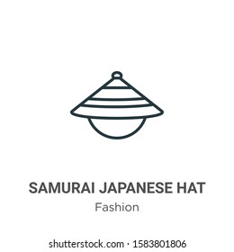 Samurai japanese hat outline vector icon. Thin line black samurai japanese hat icon, flat vector simple element illustration from editable fashion concept isolated on white background