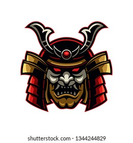 Samurai Japanese Warrior Head Vector Illustration 