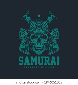 Samurai Japanese Warrior Skull. illustration. Vector