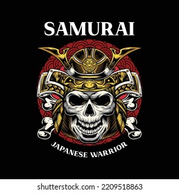 Samurai Japans Warrior is isolated on black background.