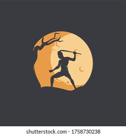 A Samurai with a katana logo design template