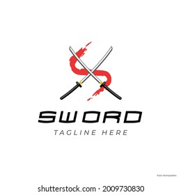 Samurai, Katana, diseño del logo del vector de espadas Ninja
