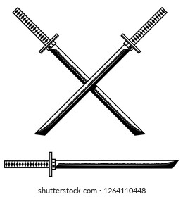 Samurai katana sword. Design element for logo, label, sign, banner, poster, flyer. Vector illustration