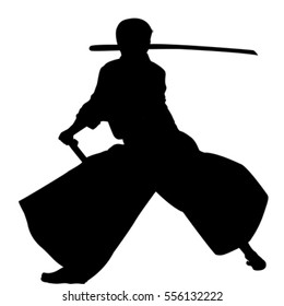 Samurai with katana sword practicing Aikido