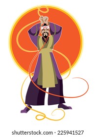 Samurai keeps electrical wire in his hands
