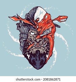 samurai knight devil illustration for merchandise or poster designs