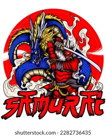 samurai knight and dragon design illustration image