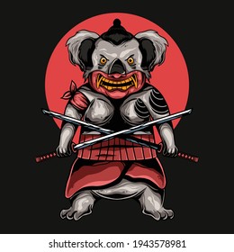 samurai koala with two sword vector illustration