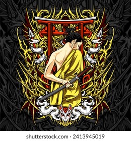 samurai lady illustration for t shirt design