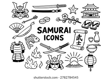 Samurai line doodle icon background