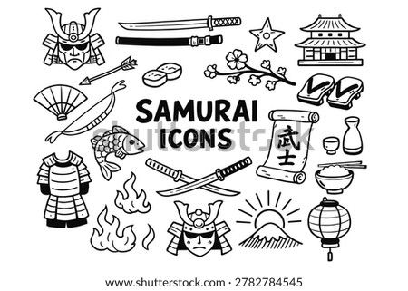Samurai line doodle icon background