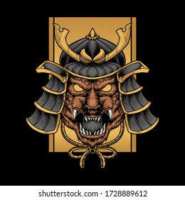 Samurai lion head vector illustration