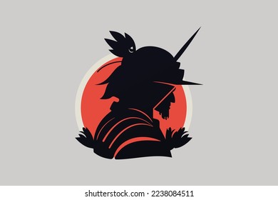 samurai logo Design on Red Circle