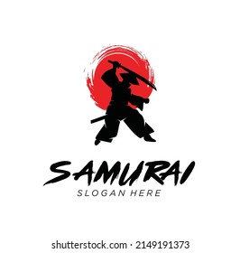 diseño del logotipo samurai ilustración del vector símbolo personaje guerrero mascota espada japonesa plantilla