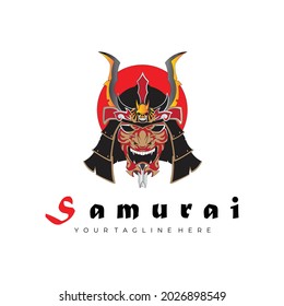 samurai logo line art vector illustration design creative nature minimalist monoline outline linear simple modern