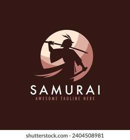 Samurai logo vector illustration. Japanese warrior mascot emblem for game team.