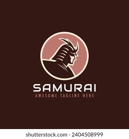 Samurai logo vector illustration. Japanese warrior mascot emblem for game team.