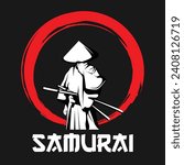 Samurai Logotype Japanese Warrior Swordsmen White Red and Black Detailed Vector