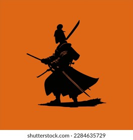 samurai man holding silhouette vector template, abstract illustration for fashion prints, textiles, clothes