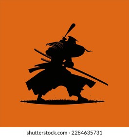 samurai man holding silhouette vector template, abstract illustration for fashion prints, textiles, clothes